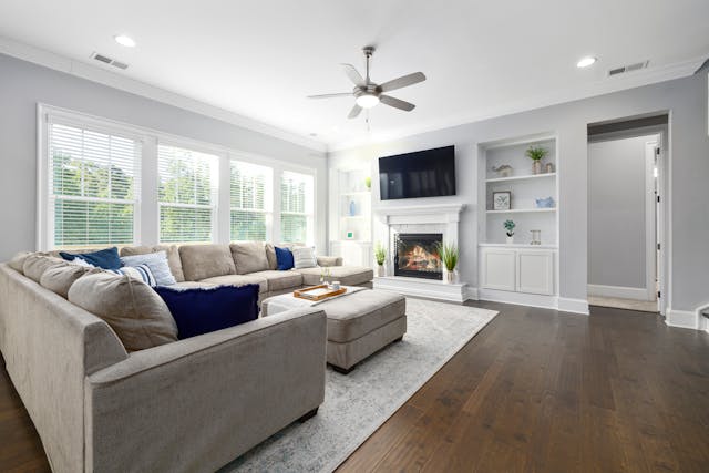 living room with large L-shaped couch